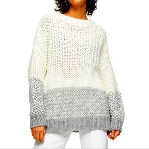 Topshop Contrast Panel Knit Sweater Grey Cream